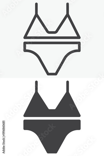 Bikini bra icon in line outline and solid style. Editable stroke vector sign and symbol. Bikini icon set for beachwear clothing and summer fashion.