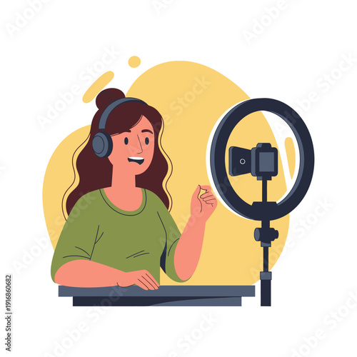 Woman Recording Video with Ring Light.