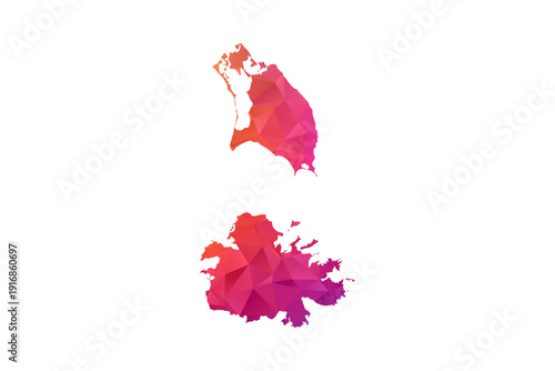 Antigua and Barbuda Map - Polygon Style Vector Illustration in Orange and Pink Gradient, Low Poly Geometric Design, Isolated on White Background for Infographics and Education.