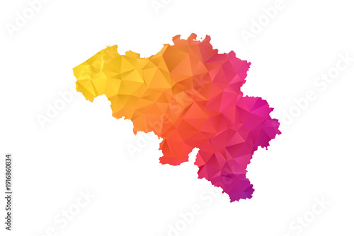 Belgium Map - Polygon Style Vector Illustration in Orange and Pink Gradient, Low Poly Geometric Design, Isolated on White Background for Infographics and Education.