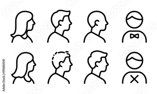 Collection of simple vector illustrations showing various human profiles