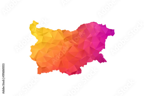 Bulgaria Map - Polygon Style Vector Illustration in Orange and Pink Gradient, Low Poly Geometric Design, Isolated on White Background for Infographics and Education.