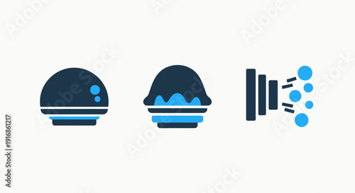 Abstract Data Processing and Signal Flow Icons: Modern Blue and Black Symbols for Digital Analytics and Information Systems.