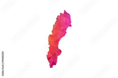 Sweden Map - Polygon Style Vector Illustration in Orange and Pink Gradient, Low Poly Geometric Design, Isolated on White Background for Infographics and Education.