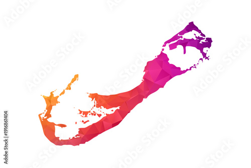 Bermuda Map - Polygon Style Vector Illustration in Orange and Pink Gradient, Low Poly Geometric Design, Isolated on White Background for Infographics and Education.