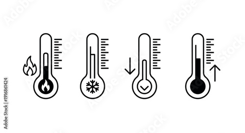 A simple illustration of four thermometers showing different temperature levels