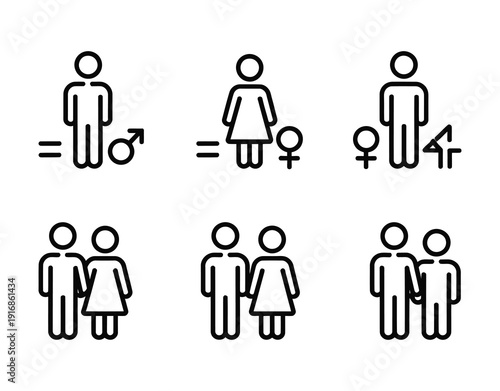 Vector illustration showing gender symbols with people holding icons