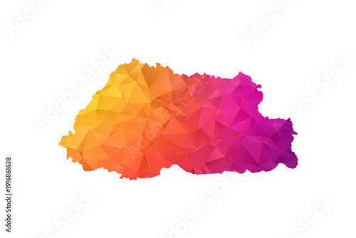 Bhutan Map - Polygon Style Vector Illustration in Orange and Pink Gradient, Low Poly Geometric Design, Isolated on White Background for Infographics and Education.