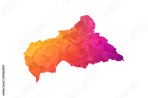 Central African Republic Map - Polygon Style Vector Illustration in Orange and Pink Gradient, Low Poly Geometric Design, Isolated on White Background for Infographics and Education.