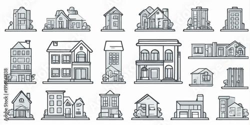 Seamless Vector Pattern of Residential Houses, home, and Buildings in Urban Town Style