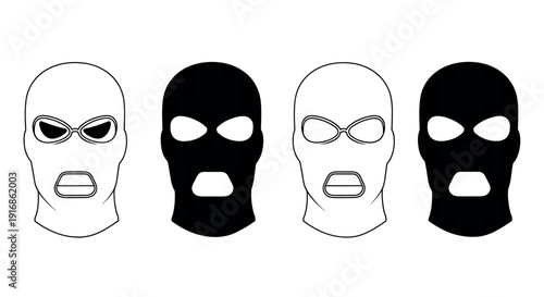 A set of four different ski masks on a white background