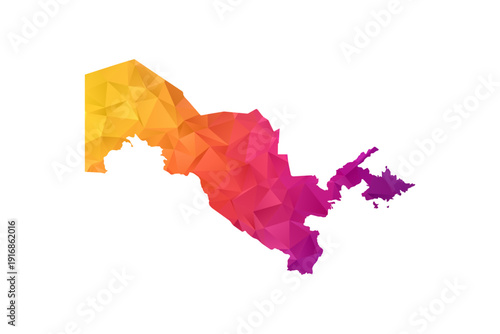 Uzbekistan Map - Polygon Style Vector Illustration in Orange and Pink Gradient, Low Poly Geometric Design, Isolated on White Background for Infographics and Education.