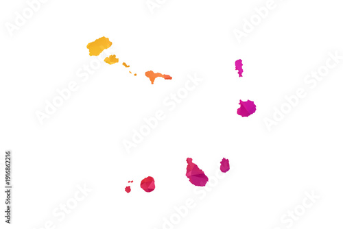 Cabo Verde Map - Polygon Style Vector Illustration in Orange and Pink Gradient, Low Poly Geometric Design, Isolated on White Background for Infographics and Education.