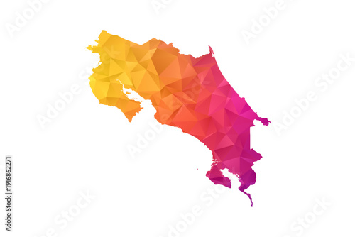 Costa Rica Map - Polygon Style Vector Illustration in Orange and Pink Gradient, Low Poly Geometric Design, Isolated on White Background for Infographics and Education.