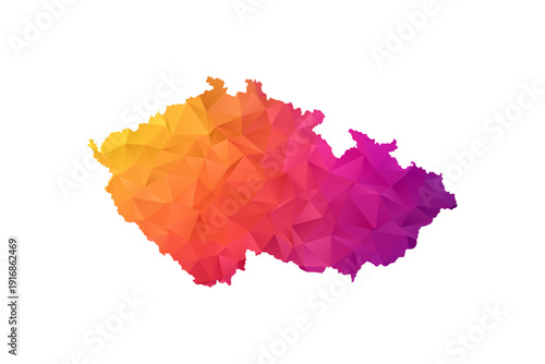 czech republic Map - Polygon Style Vector Illustration in Orange and Pink Gradient, Low Poly Geometric Design, Isolated on White Background for Infographics and Education.