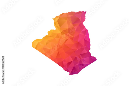 Algeria Map - Polygon Style Vector Illustration in Orange and Pink Gradient, Low Poly Geometric Design, Isolated on White Background for Infographics and Education.