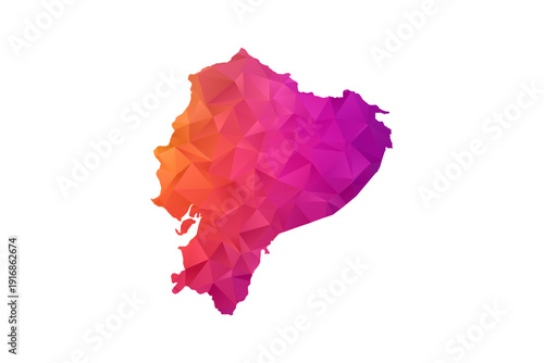 Ecuador Map - Polygon Style Vector Illustration in Orange and Pink Gradient, Low Poly Geometric Design, Isolated on White Background for Infographics and Education.