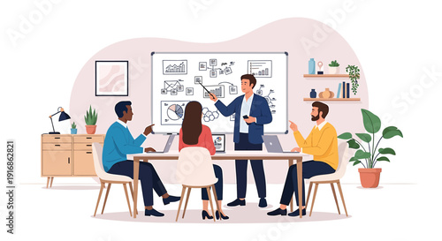 Business team meeting in modern office with presentation