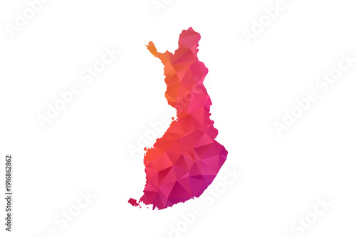 Finland Map - Polygon Style Vector Illustration in Orange and Pink Gradient, Low Poly Geometric Design, Isolated on White Background for Infographics and Education.