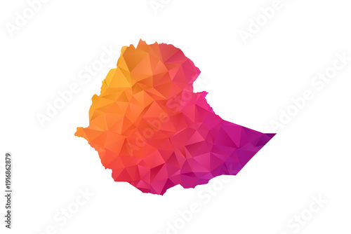 Ethiopia Map - Polygon Style Vector Illustration in Orange and Pink Gradient, Low Poly Geometric Design, Isolated on White Background for Infographics and Education.