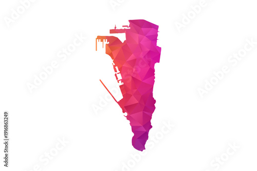 Gibraltar Map - Polygon Style Vector Illustration in Orange and Pink Gradient, Low Poly Geometric Design, Isolated on White Background for Infographics and Education.