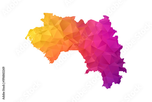 Guinea Map - Polygon Style Vector Illustration in Orange and Pink Gradient, Low Poly Geometric Design, Isolated on White Background for Infographics and Education.