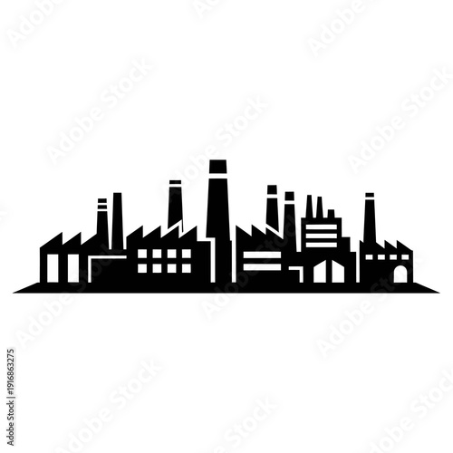 Industrial factory skyline silhouette with smoke stacks and buildings