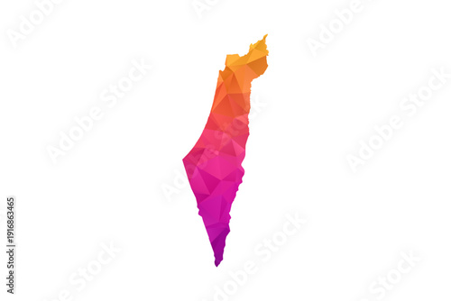 Palestine Map - Polygon Style Vector Illustration in Orange and Pink Gradient, Low Poly Geometric Design, Isolated on White Background for Infographics and Education.