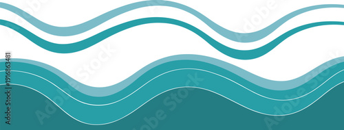 Abstract teal and turquoise wavy lines background, water wave or fluid concept vector illustration.