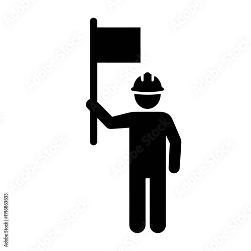 Worker holding flag icon vector illustration construction industry symbol