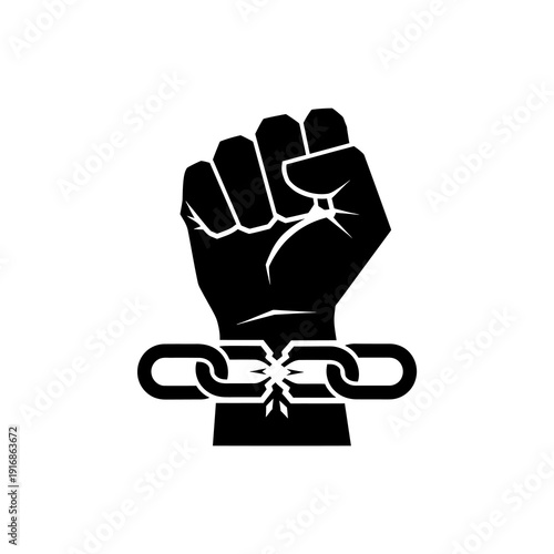 Fist breaking chain icon, protest and freedom symbol, power and strength