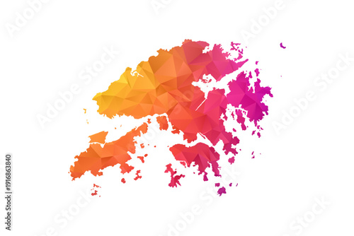 Hong Kong Map - Polygon Style Vector Illustration in Orange and Pink Gradient, Low Poly Geometric Design, Isolated on White Background for Infographics and Education.