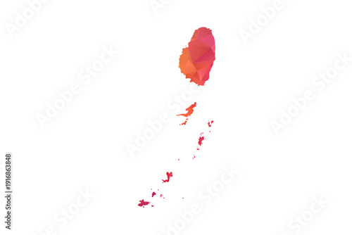 Saint Vincent and the Grenadines Map - Polygon Style Vector Illustration in Orange and Pink Gradient, Low Poly Geometric Design, Isolated on White Background for Infographics and Education.