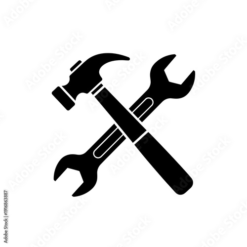 Hammer and wrench icon vector illustration repair tools symbol industry