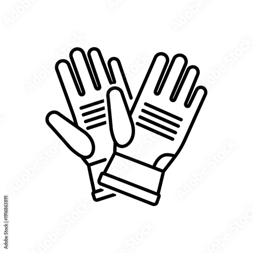 Pair of protective industrial safety work gloves line art icon design