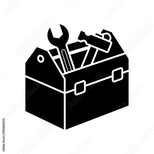 Open toolbox silhouette containing various hand tools for construction