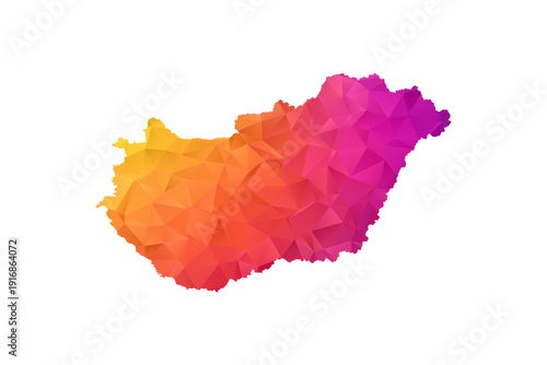Hungary Map - Polygon Style Vector Illustration in Orange and Pink Gradient, Low Poly Geometric Design, Isolated on White Background for Infographics and Education.