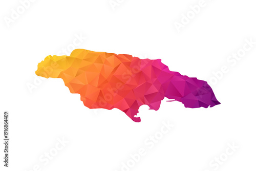 Jamaica Map - Polygon Style Vector Illustration in Orange and Pink Gradient, Low Poly Geometric Design, Isolated on White Background for Infographics and Education.