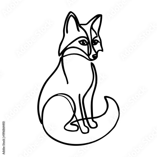 Dibujo con línea continua de un zorro sentado 