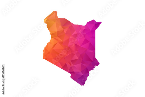 Kenya Map - Polygon Style Vector Illustration in Orange and Pink Gradient, Low Poly Geometric Design, Isolated on White Background for Infographics and Education.