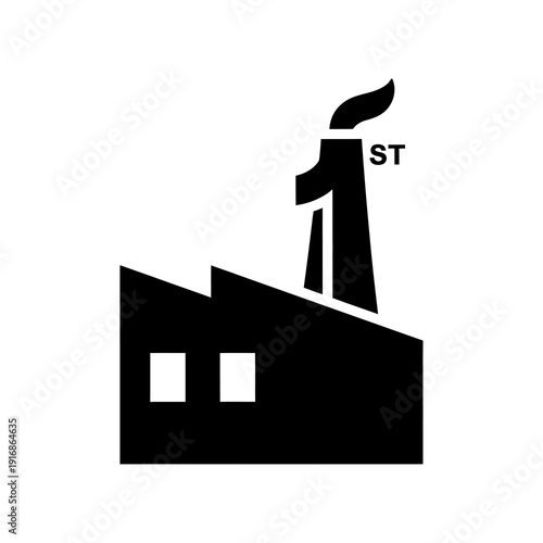 Industrial factory building with a large smokestack emitting smoke design