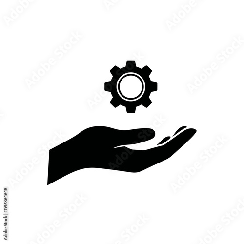 Open hand with a gear cogwheel above it vector illustration design