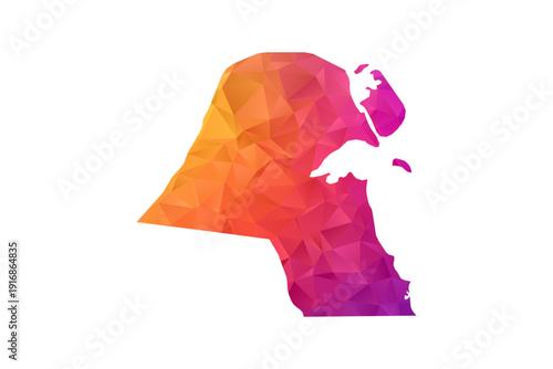 Kuwait Map - Polygon Style Vector Illustration in Orange and Pink Gradient, Low Poly Geometric Design, Isolated on White Background for Infographics and Education.