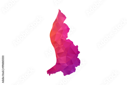 Liechtenstein Map - Polygon Style Vector Illustration in Orange and Pink Gradient, Low Poly Geometric Design, Isolated on White Background for Infographics and Education.