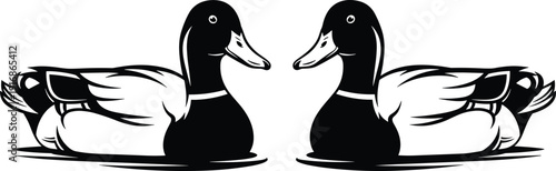 WebVector illustration of duck silhouettes in black artistic design, showcasing symmetrical composition and detailed feathers, concept for wildlife, nature, waterfowl, biology, decorative projects