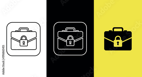 A collection of briefcase icons with locks on a white, black, and yellow background