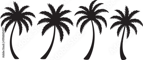 Palm tree silhouettes tropical island trees vector set isolated on white background EPS illustration pack.