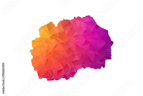 Macedonia Map - Polygon Style Vector Illustration in Orange and Pink Gradient, Low Poly Geometric Design, Isolated on White Background for Infographics and Education.