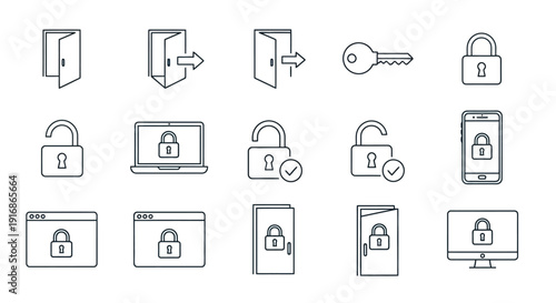 Collection of Security and Access Icons in Sketch Style.