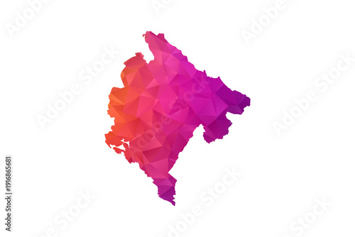Montenegro Map - Polygon Style Vector Illustration in Orange and Pink Gradient, Low Poly Geometric Design, Isolated on White Background for Infographics and Education.